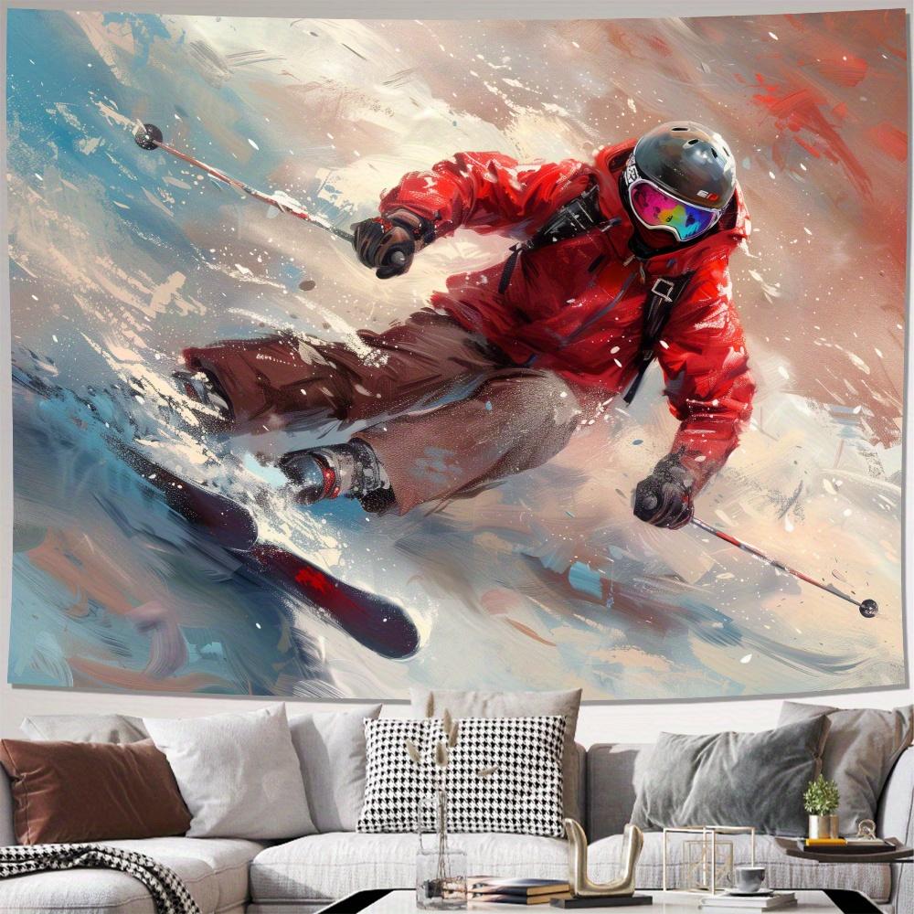 Action Skiing Tapestry - Modern Wall Art for Home Styling, Perfect for Living Rooms and Bedrooms, Unique Design, Vibrant Colors
