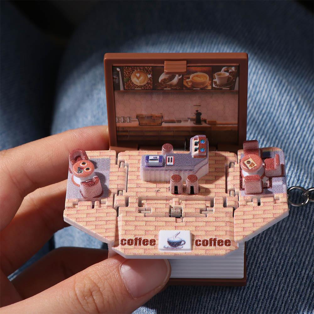 Taška do obchodu s mléčným čajem Vtipný přívěsek Skládací kroužky na klíče Módní mini 3D knižní klíčenky Dětský dárek