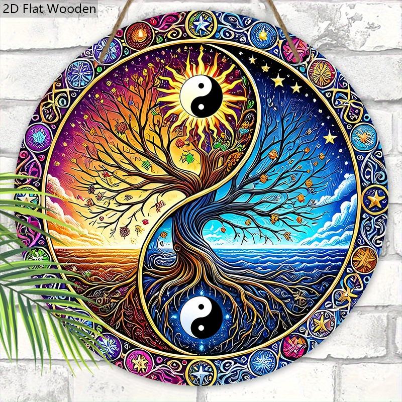 Vintage Wooden Sign with Tree of Life Pattern - Retro Decorative Plaque with Farmhouse - Ideal for Home & Party Decor - Ideal Gift for Friend