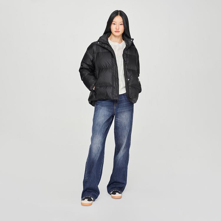 Lee Stand Collar Solid Color Duck Down Comfortable Quilted Design Warm Retaining Dark Series Down Jacket Women outerwear Black LWT008258204579K11000
