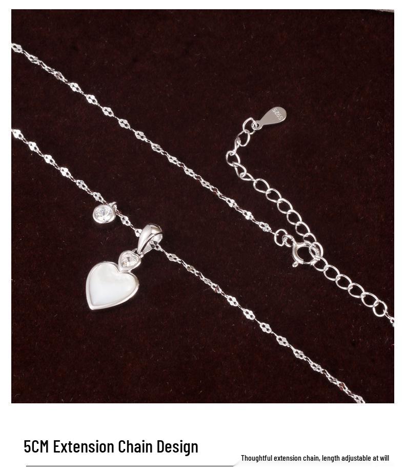 White Mother of Pearl Heart S925 Sterling Silver Necklace - Elegant and Versatile Clavicle Chain with a Niche Luxury Design for Women