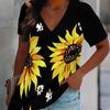 Women Floral Print T Shirt V Neck Short Sleeve Loose Casual Summer Daily Tops