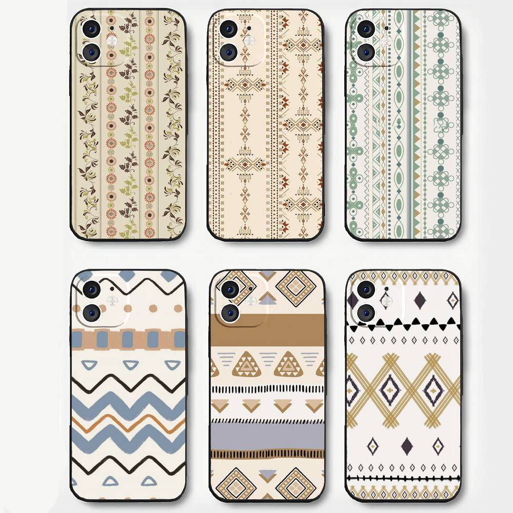 Bohemian Pattern Phone Case For IPhone 17 Air 16 15 14 13 Pro Max 11 12 Black Silicone Cover