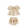 2024 Summer Baby Girl Floral Embroidered Top & Shorts Set