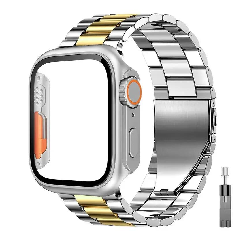 Stainless Steel Strap+Ultra Case for Apple Watch Band 44mm 45 46 41 40 42mm Case Metal Strap for Iwatch Series 10 9 8 7 6 SE 5 4