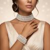 French multi-layer imitation pearl choker necklace bracelet 1-layer set, retro heavy industry collarbone chain bridal banquet girl