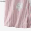 ZANZEA Women Casual Turn Down Collar Short Sleeve Stripe Blouse