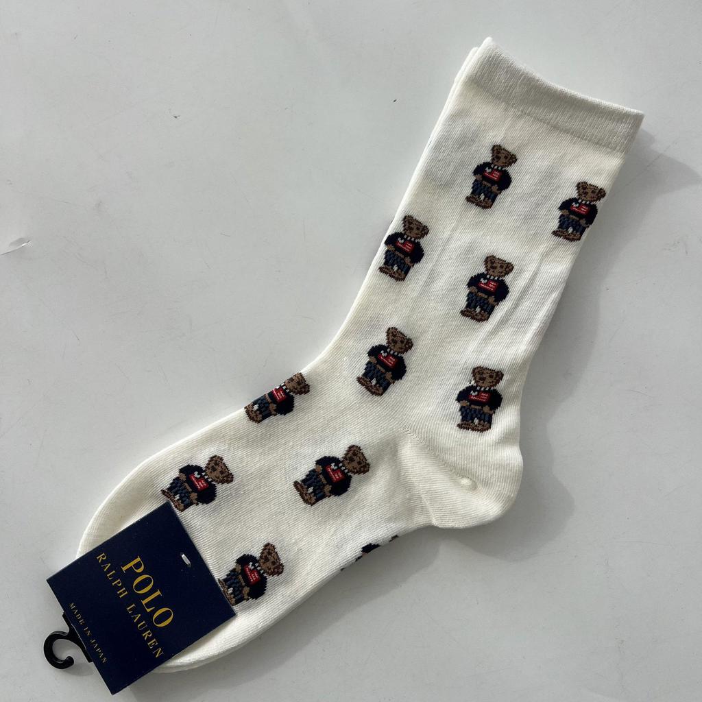 Trendy Mid-Calf Women's Cotton Socks - Four Seasons Style with Cartoon Little Bear Design