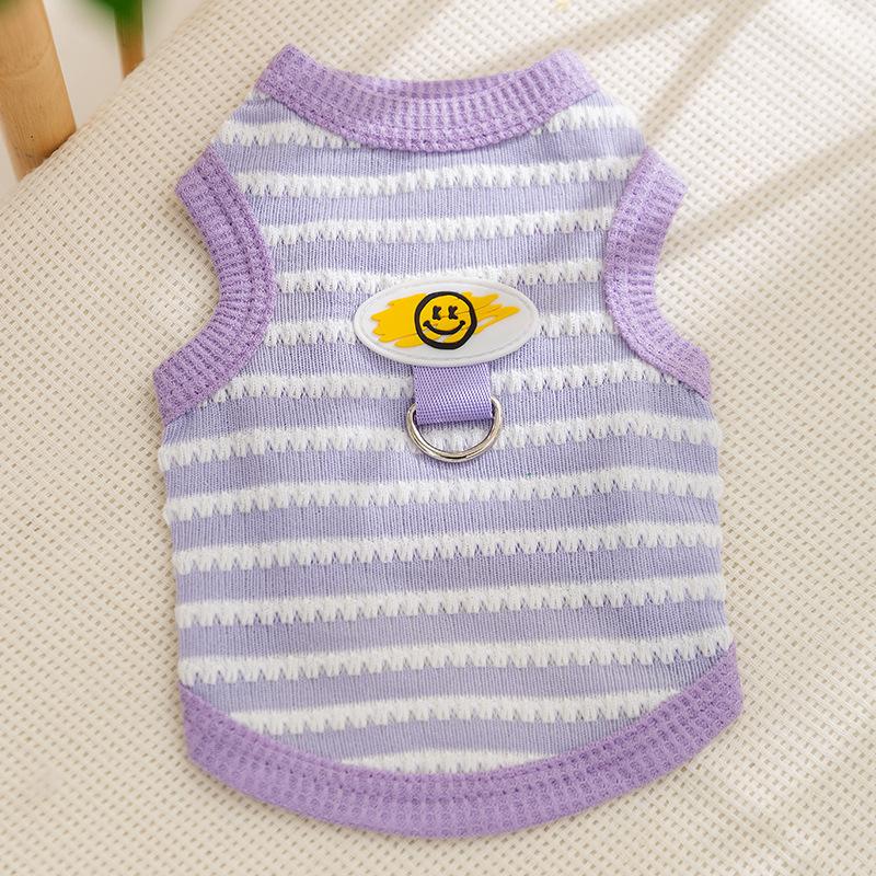 Purple Striped New Dog Clothes Spring and Summer Thin Breathable Jacquard Knitted Hollow Vest Pet Dog Clothes