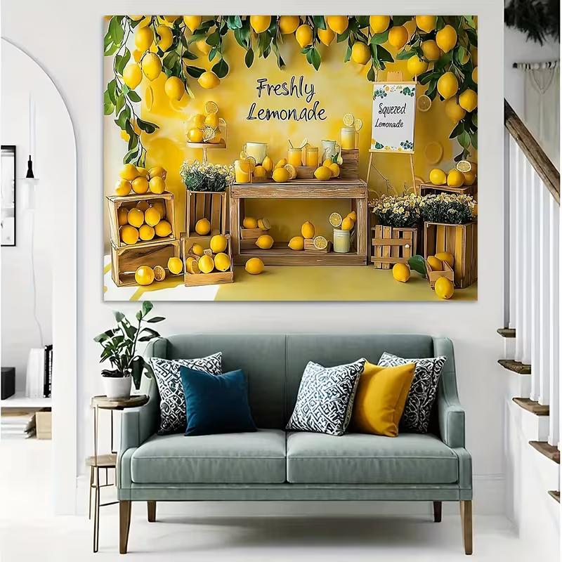 2D Freshly Lemonade Backdrop, Summer Lemon Stand Photography Background Banner
