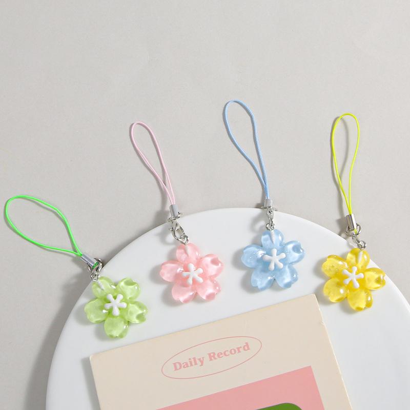 Cute Colorful Resin Cherry Blossom Keychain Korean Style Fresh Mobile Phone Chain for Women Girls Couple Accessories Bag Gift