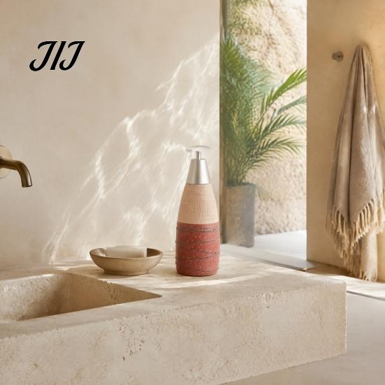Easy Press Soap Dispenser Ceramic for Bathroom, 350/380ML Hand Bottle with Container Pump, Refillable Liquid Soap, Lotion and Shampoo Kitchen