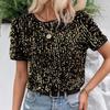 Women's New Commuter Loose Models Short-sleeved Package Neck Round Neck Top Sequin T-shirt