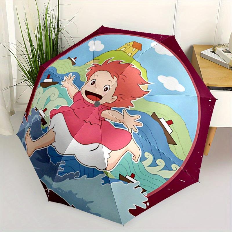 1pc Ponyo Automatic Cute Umbrella - Foldable with 8 Iron Ribs, Portable for Outdoor, Gift, Outdoor Umbrell150
