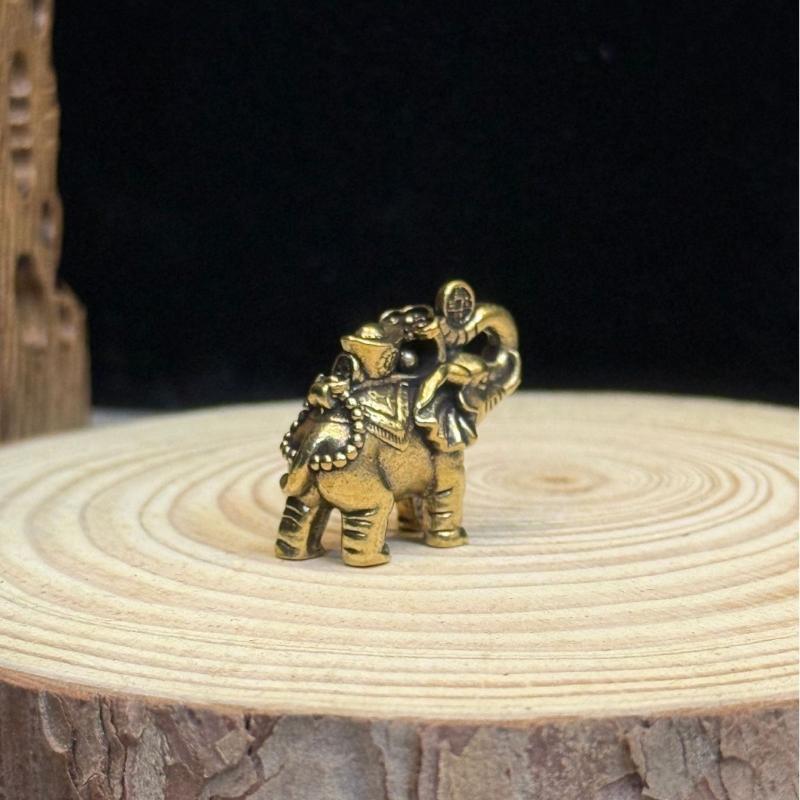 Brass Ingot And Gold Brick Lucky Elephant Figurine - Chinese Auspicious And Wealth-Bringing Home Living Room Craft