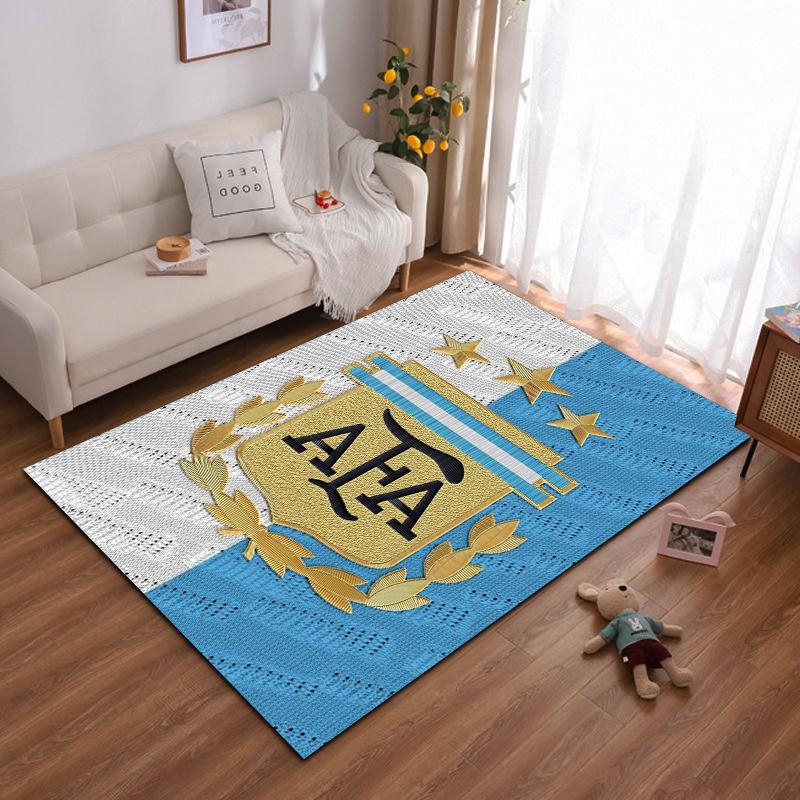 Argentina AFA Emblem with Blue and White Stripes, Non-slip rug suitable for living room and bedroom sofas.