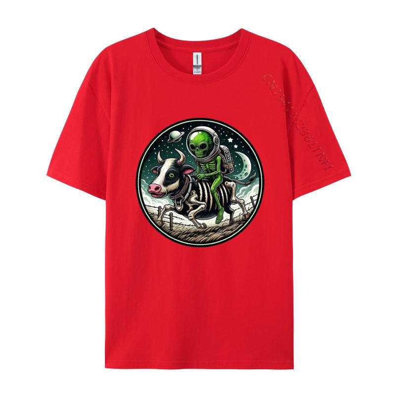 Space Alien Skeleton Riding A Zombie Cow TShirt Print Fashion Tee Shirt 3xl 100 Cotton Funny Male Tshirt