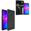 Phone Case - VCOMP - Xiaomi Redmi 7 - Silicone Carbon Fiber - Black - 3 Tempered Glass Films