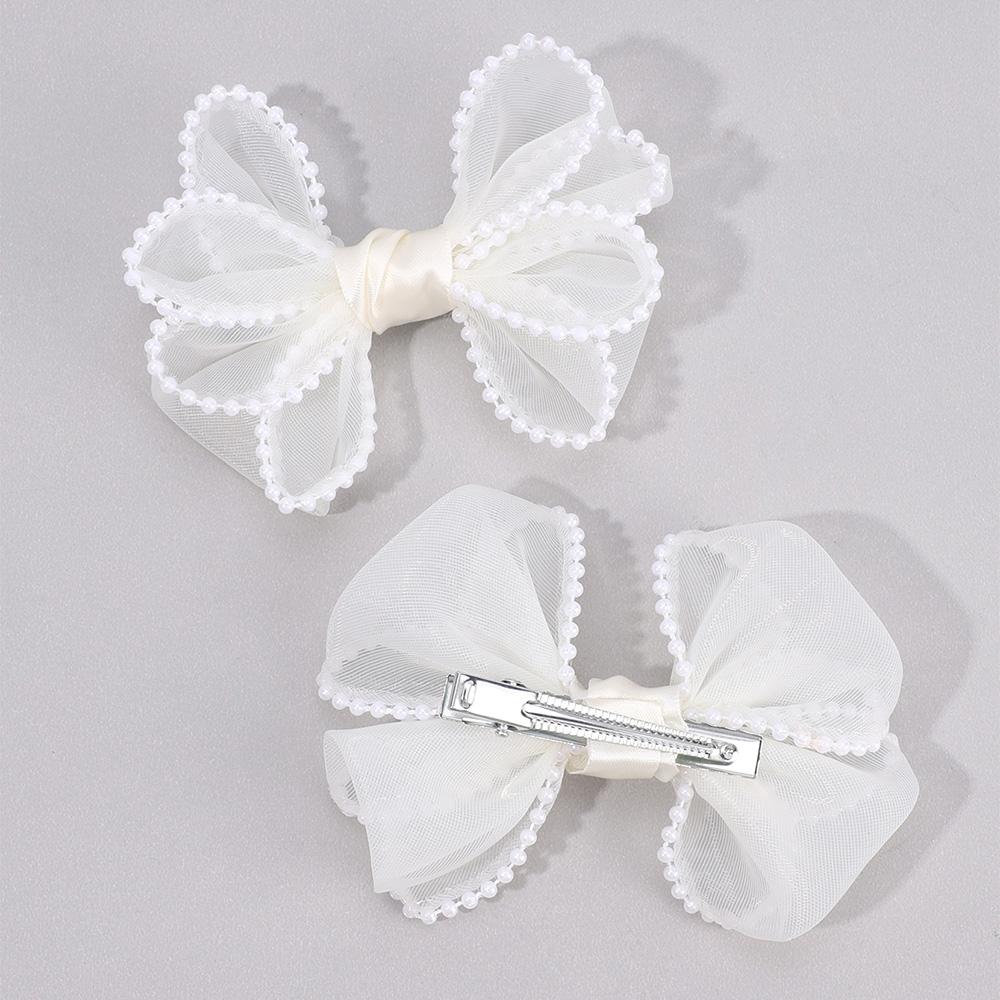 2Pcs New Flower Petal Bow Hair Clips Sweet Pearl Mesh Hairpins Princess Barrette For Girls Children Headwear Hair Accessories