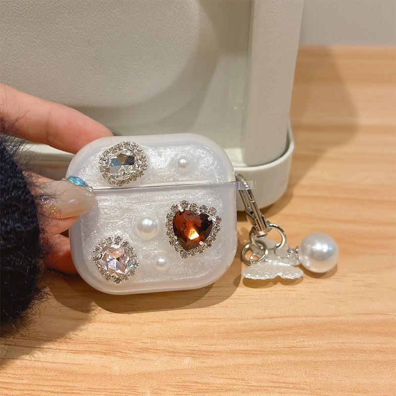 Dropping Colored Rhinestone Heart-shaped Apple Bluetooth Earphone Cover Airpods3/4 Suitable Airpodspro Protective Case
