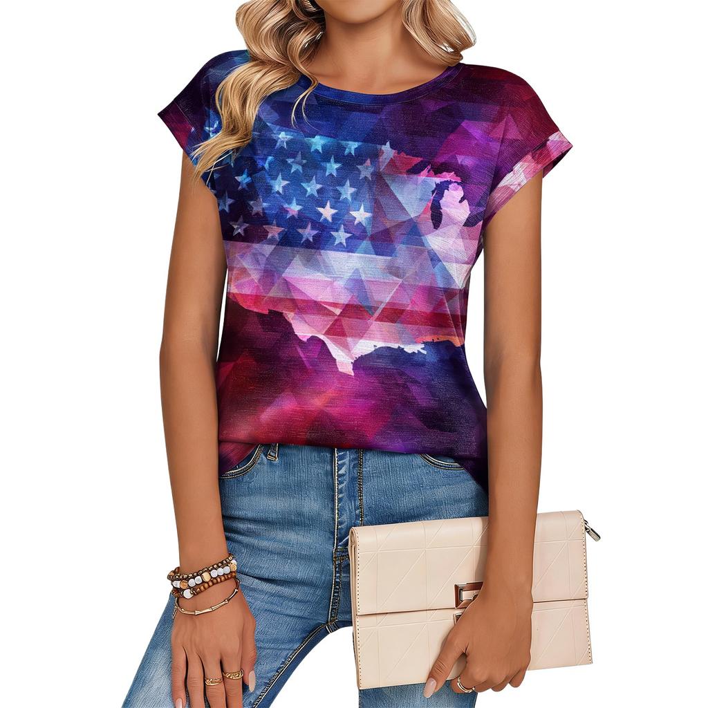 Damen Frühlings-Oberteile Kurzarm Bedruckt Lässig Sommerhemden für Damen Lockerer Schnitt Leichte Bluse für den Alltag Damen Sommer T-Shirts