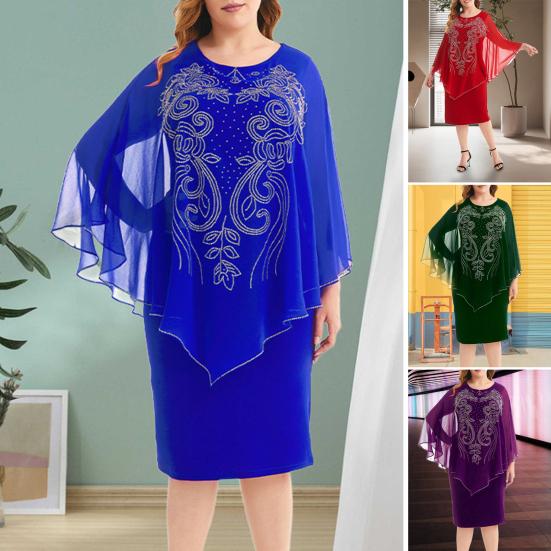 

Шифоновая шаль с круглым вырезом 44989 и рукавами со стразами в стиле ретро, ​​женское платье, дизайн, поддельные два