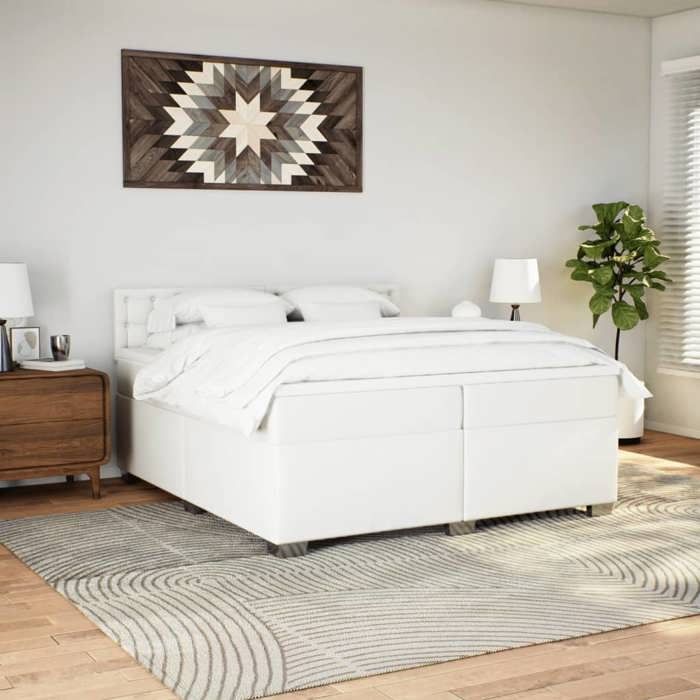Maison Exclusive - Sommier à lattes de lit avec matelas Blanc 200x200cm Similicuir