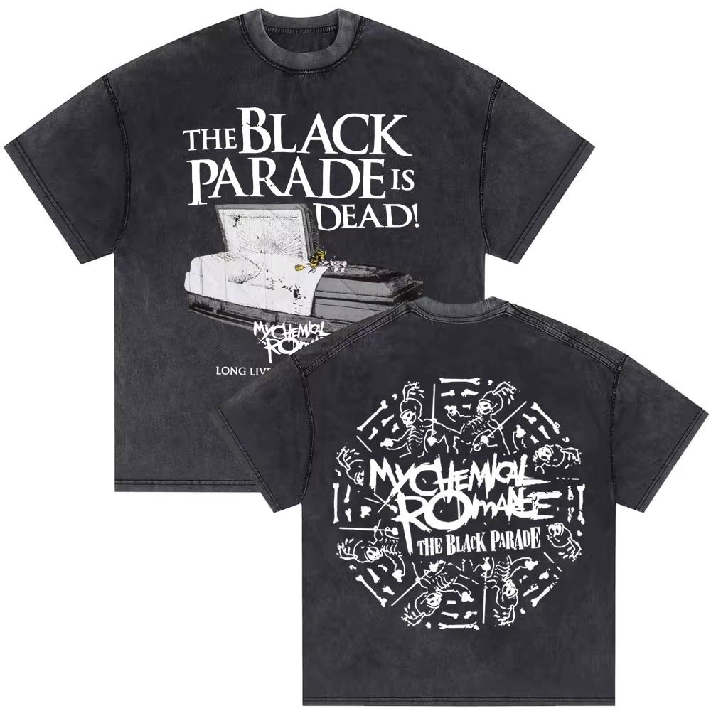 2026 Washed Vintage My Chemical Romance 2007 Tour T Shirt Men Women Parade Punk Emo Rock Band T-shirts Gothic Cotton Oversized T-shirts
