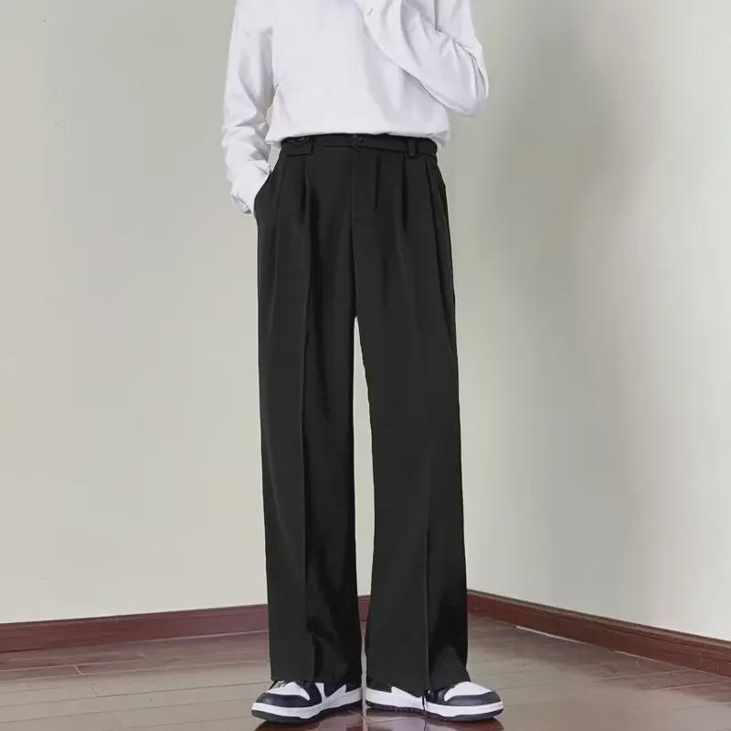 Korean Brown Coffee Workwear Design: Japanese Retro Loose Men's Wide-Leg Straight Casual Pants - INS Style.