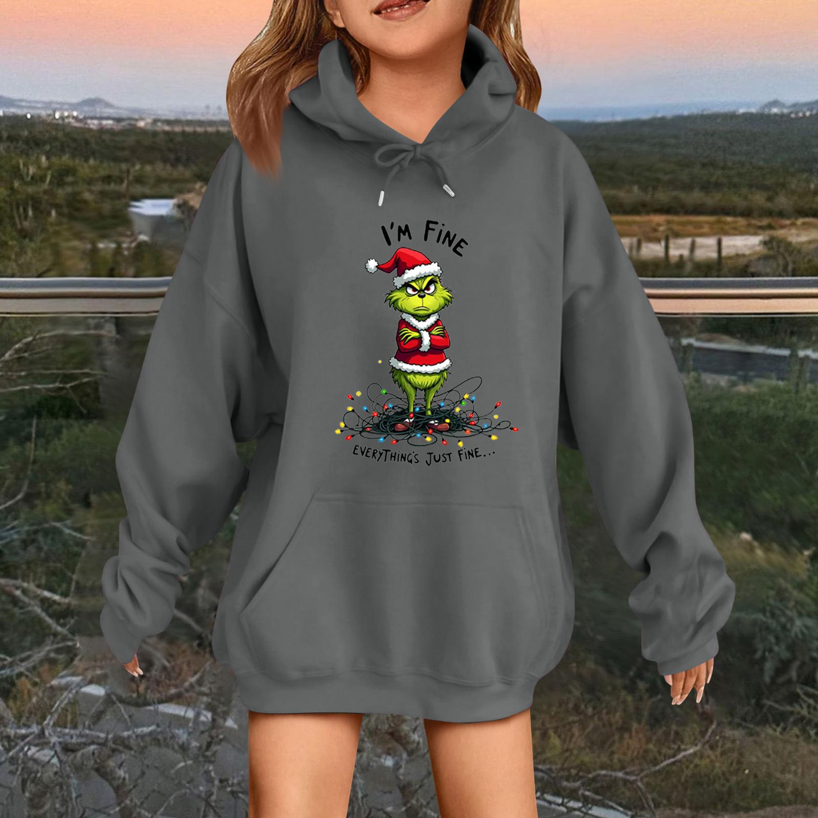 

Детская модная повседневная толстовка с капюшоном свободного кроя с длинными рукавами и рождественским принтом 130