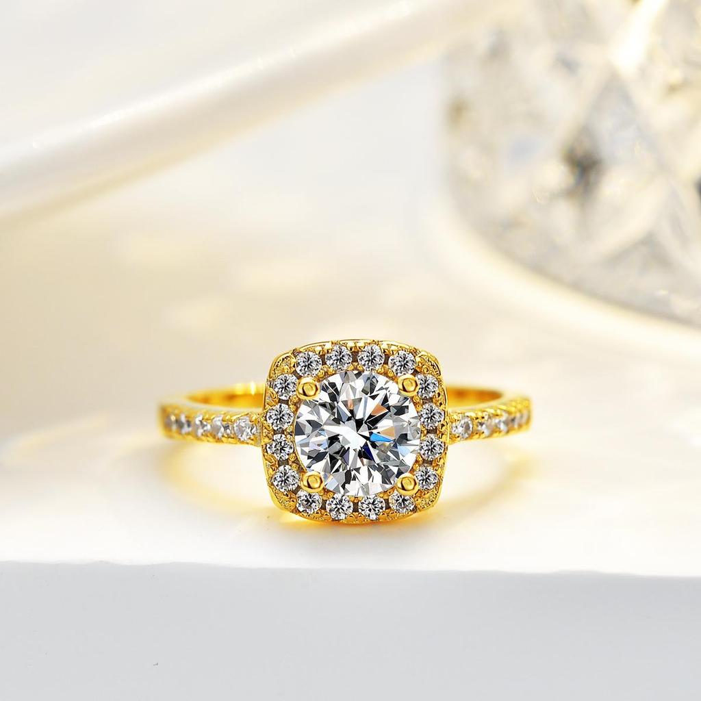 6.5mm Gold Plated Cushion Halo Moissanite Engagement Ring S925 Sterling Silver Promise Ring For Women