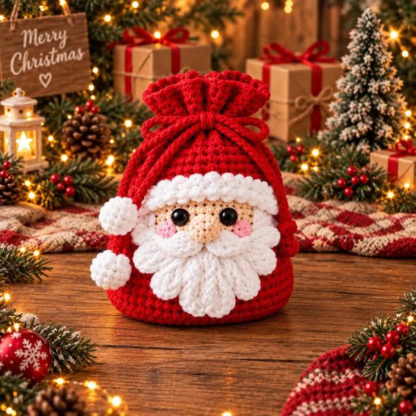 Christmas Crochet Character Gift Pouch Christmas Crochet Gift Bag