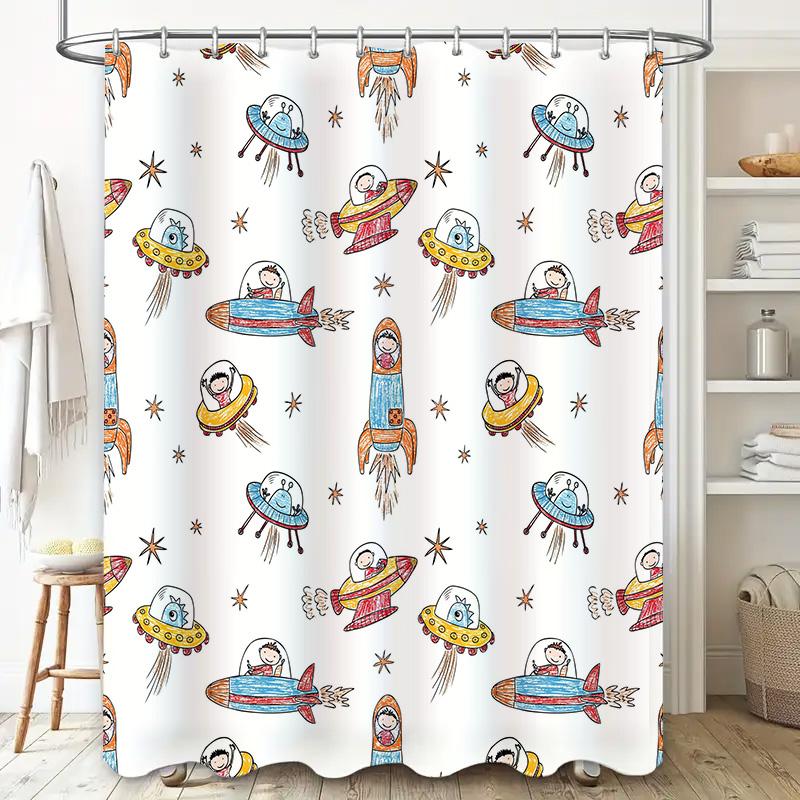 Creative Space Exploration Shower Curtain Kids Bathroom Decor Waterproof Printed Fabric Multicolored Pattern for Home Decoration
