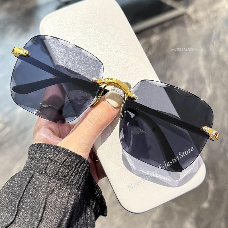 Frameless Cut Edge Sunglasses Women Summer UV400 Protection Transparent Multi color Lenses Retro Style Sun Visors