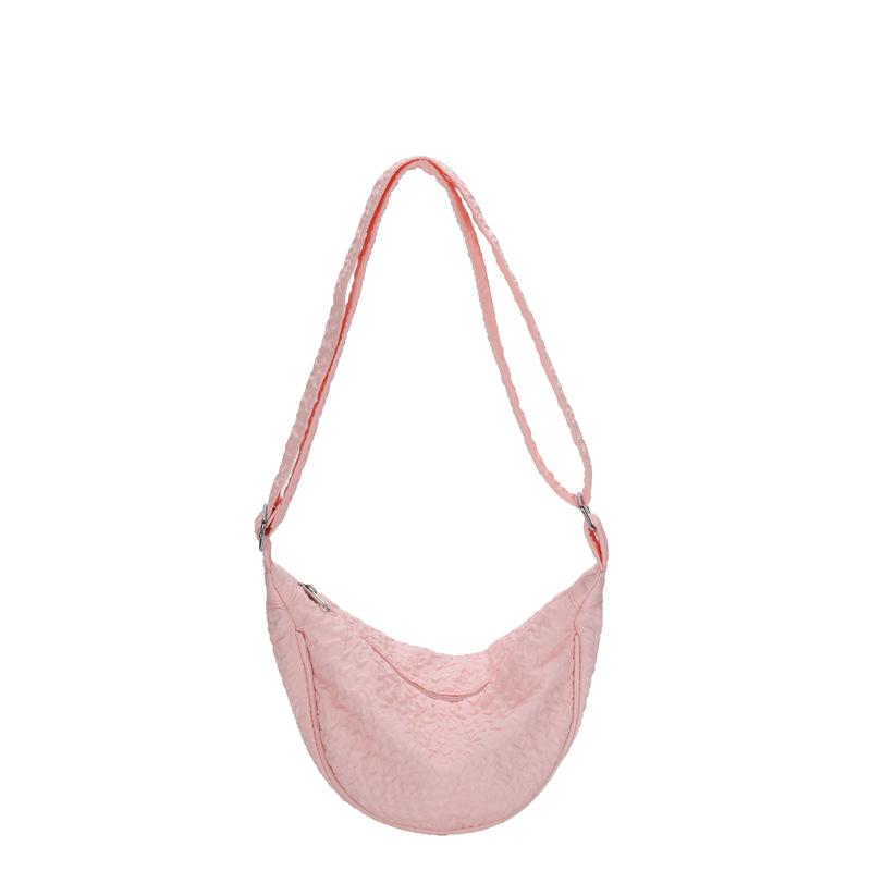 Women Solid Color Zipper Dumpling Bun Inclined Satchel Bag Leisure Large Capacity Shoulder Bags Wrinkled Adjustable Band Strap