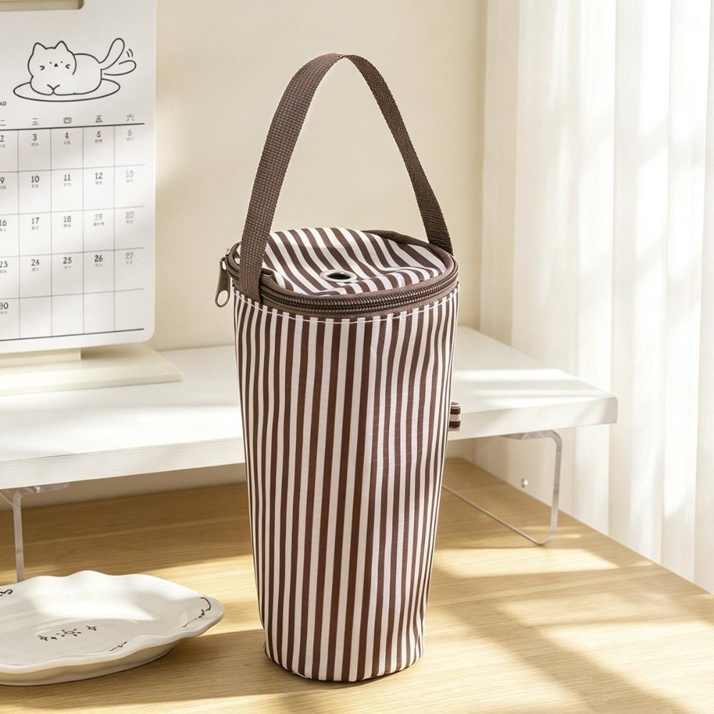 Cloth Bubble Tea Cup Sleeve Striped Pattern Thermal Insulation Drink Cup Carrier Portable Structure Carry Handle