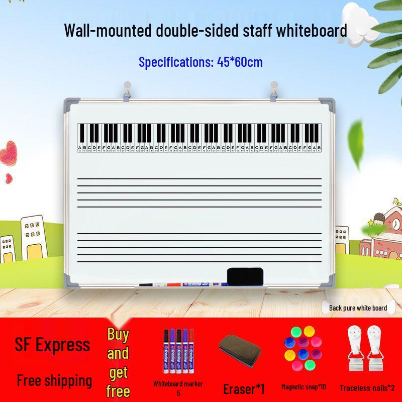 Dual-Sided Magnetic Music Staff Whiteboard - Wall-Mounted Teaching & Training Board