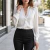 TIFICY Women's Fashion Casual Spring Autumn Solid Color Print Long Sleeve POLO Neck Blouses & Shirts