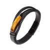 Multi Layer Leather Cord Tiger Eye Stone Bracelet Magnetic Clasp Men's Jewelry