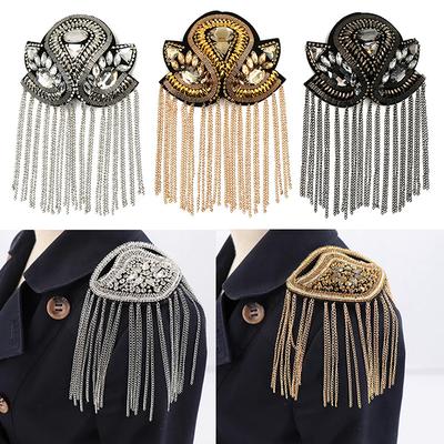 Epaulette Brooch Pin Bead Long Tassel Chain Electroplating Decor DIY Men Women Bling Epaulette Clothing Shoulder Jewelry