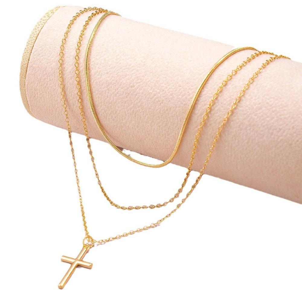 European and American Retro Simple Necklace Snake Bone Chain Cross Pendant Necklace