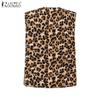 ZANZEA Women Casual Button V-Neck Leopard Print Sleeveless Vest Tops