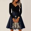 Women's Casual Fashion V-neck Long Sleeved Retro Christmas Print Retro Dress