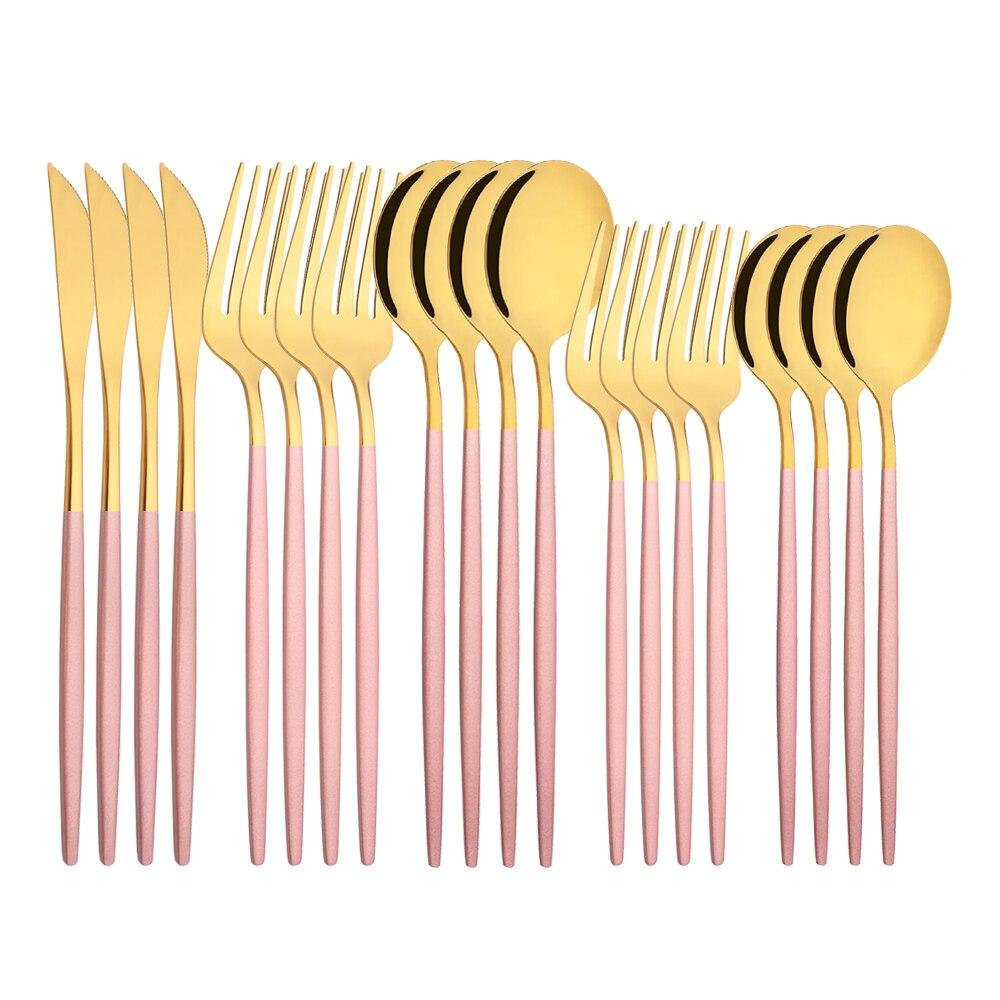 20Pcs/4Sets Stainless Steel Cutlery Tableware Mirror Polished Dinnerware Set White Gold Knife Fork Spoon Flatware Silverware Dinner Set