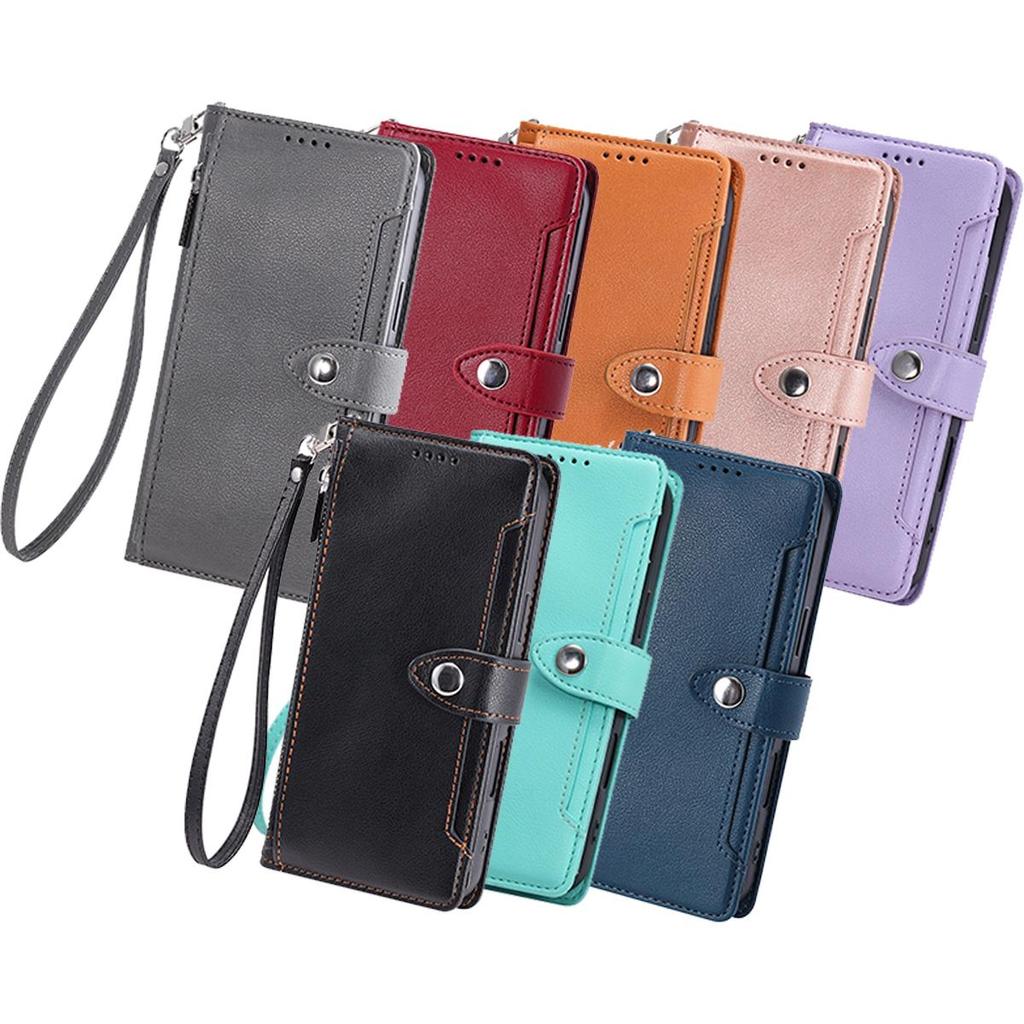 Zipper Pocket Wallet Flip Leather Phone Case for Xiaomi 13T Pro Multi Card Slots Kickstand Cover Wrist Strap