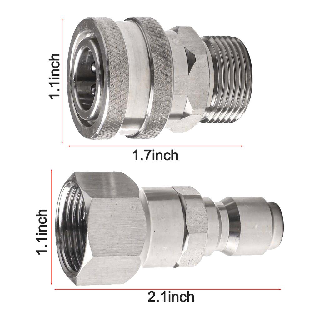 NPT 3/8 Zoll Edelstahl Stecker Buchse Schnellkupplungs-Kit Hochdruckreiniger Adapter M22 14mm /15mm Innengewinde
