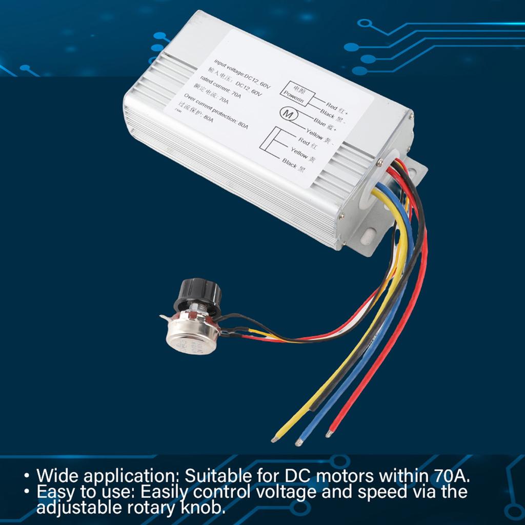 Regolatore di Velocità del Motore PWM CC 12V‑60V 70A Regolatore di Controllo di Azionamento Regolabile