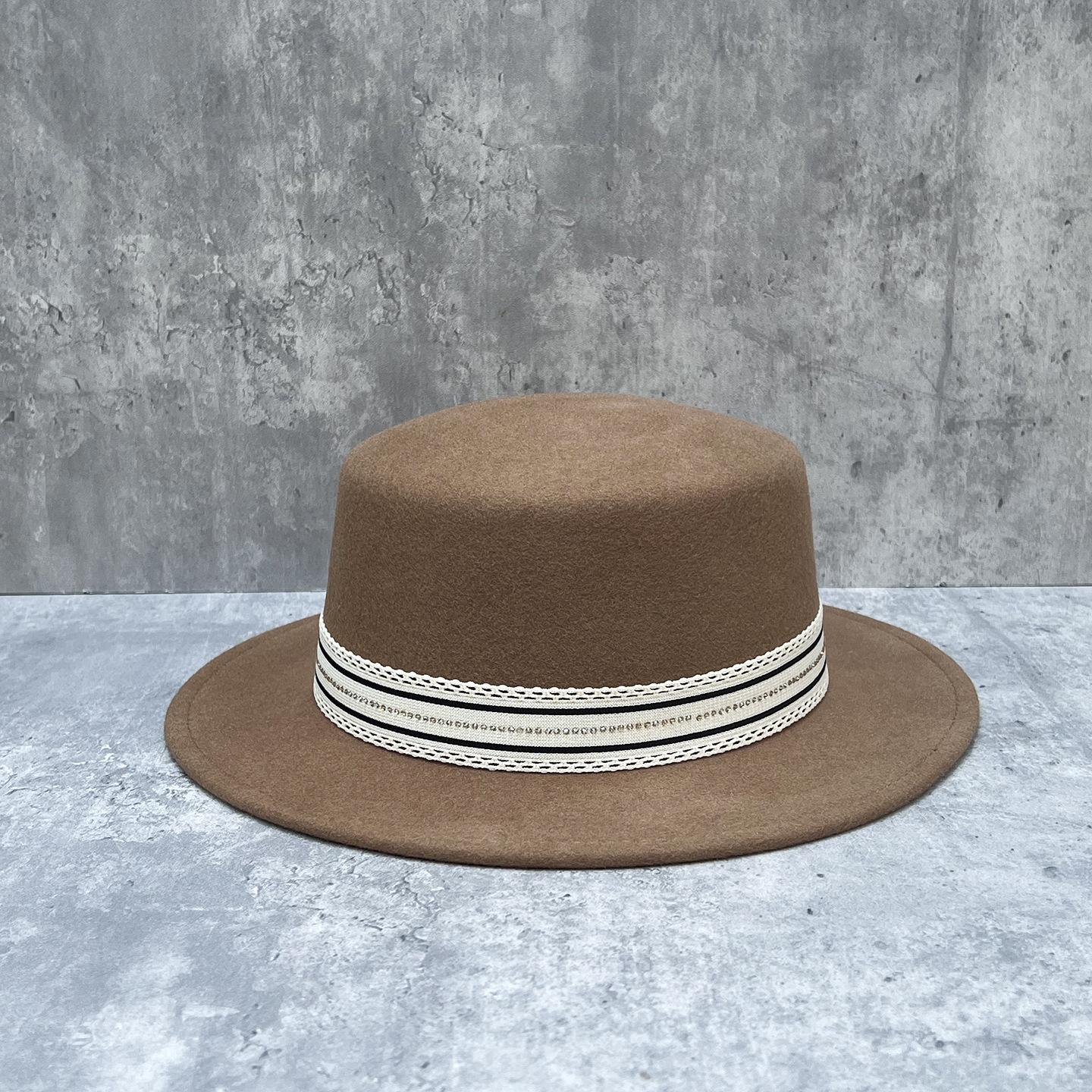 

Fashion Wool Flat Hat Women S Spring Wear Concave British Retro Coffee Top Hat Tide M（56-58cm）