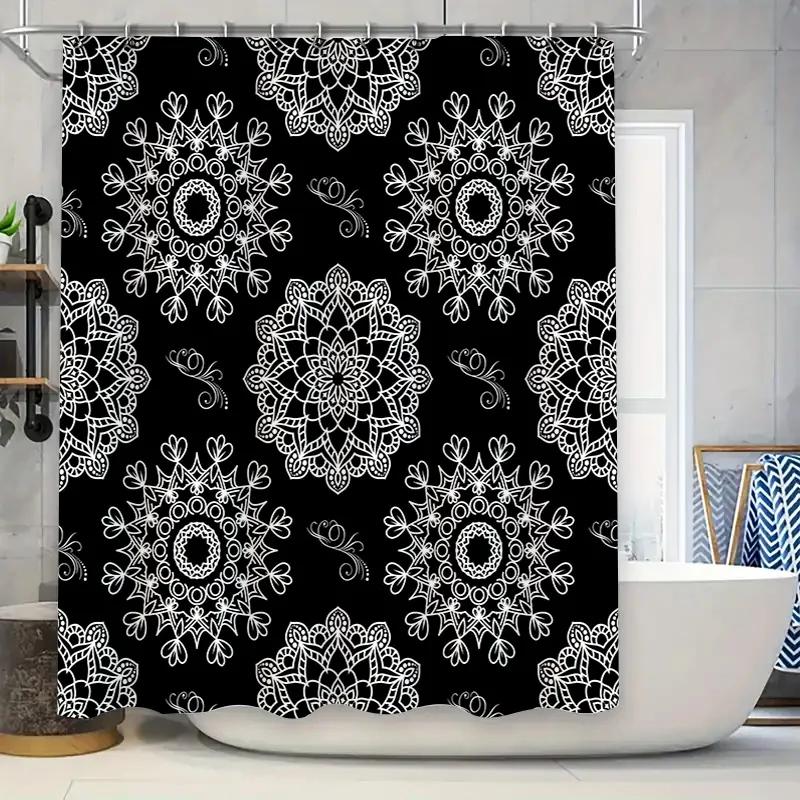 White Lace Shower Curtain Black Waterproof Bath Mat Decorative Fabric Bathroom Window Decoration Home Drape Curtains White 140 x