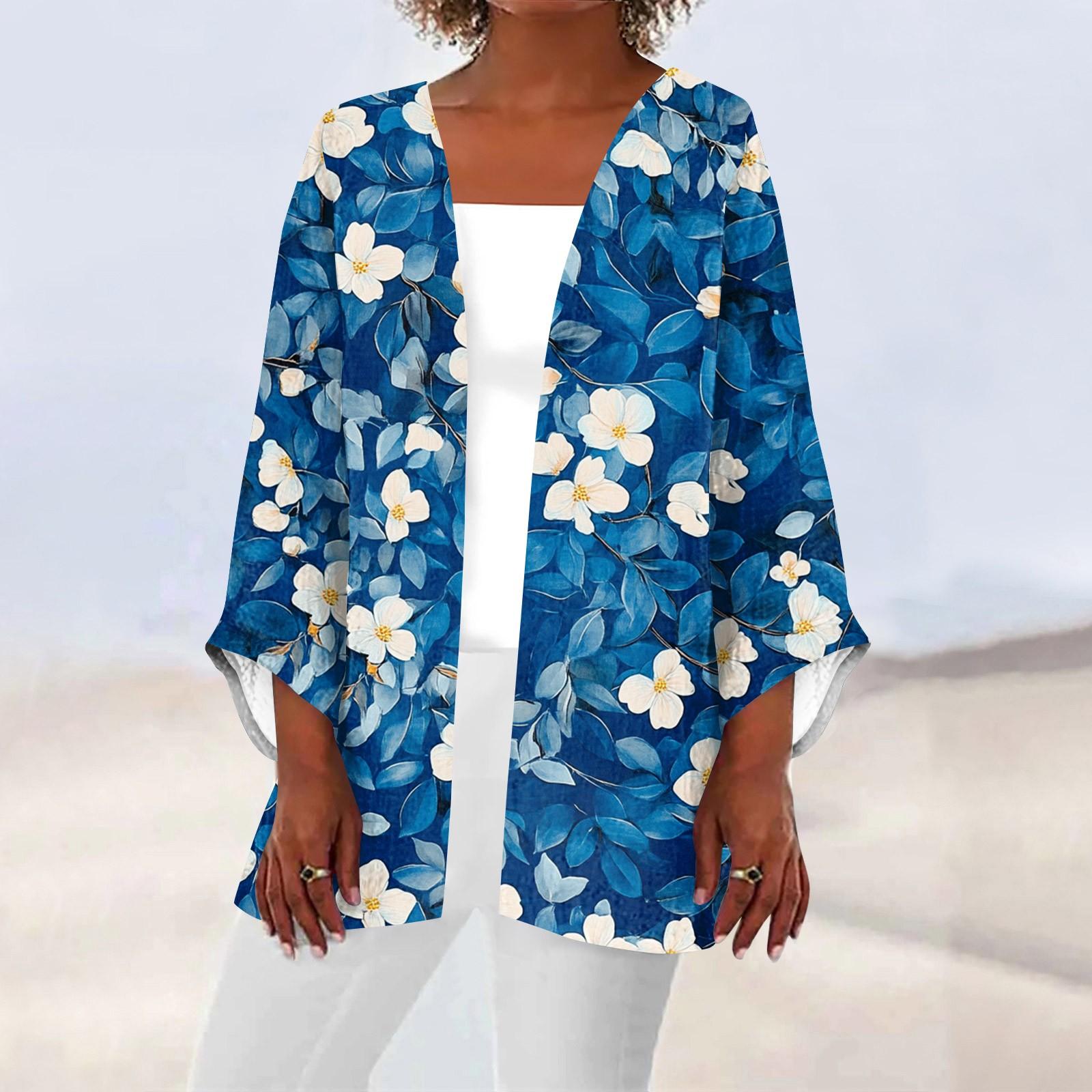 

Женская повседневная и модная легкая куртка средней длины с принтом, кардиган, кардиган XL синий